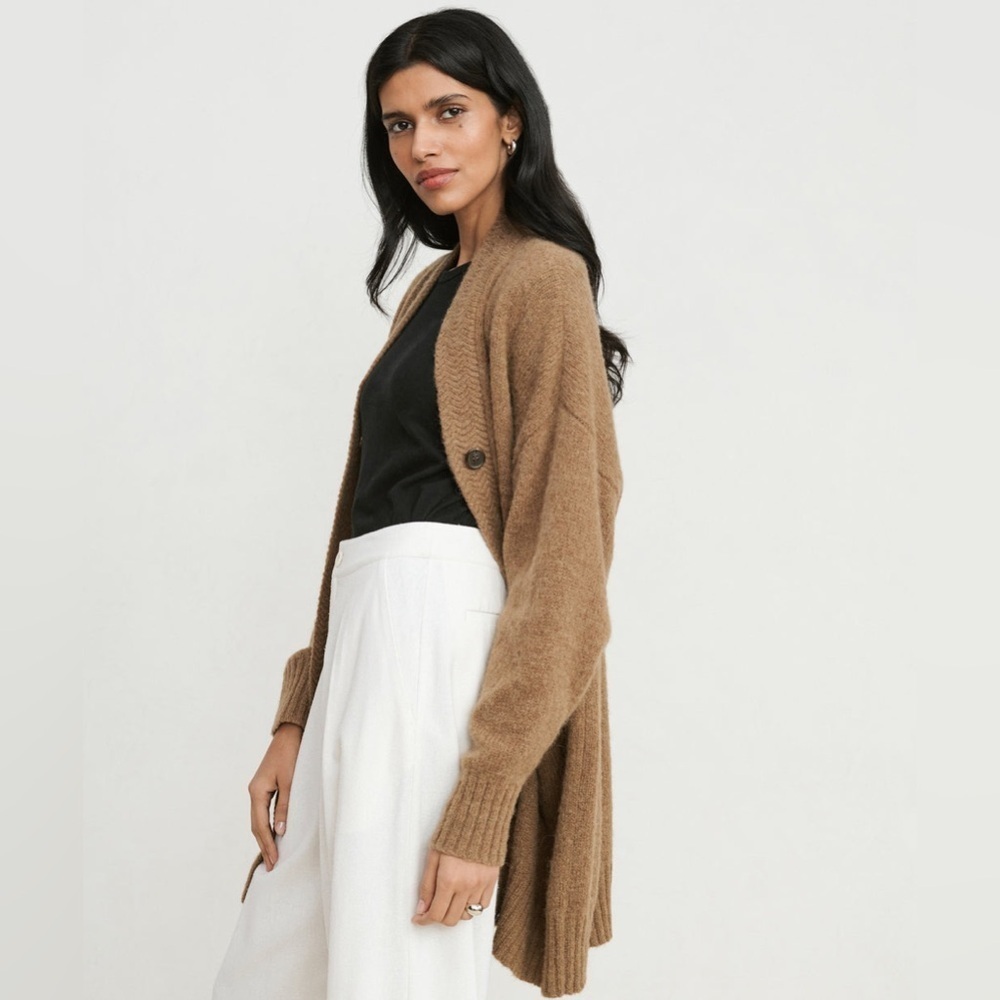 Jenni Kayne Cottage V Neck Cardigan Sweater Sz Small Lagenlook Luxury Tan - Picture 3 of 10